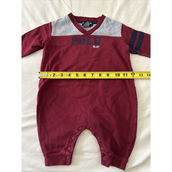 Ralph Lauren Vintage Baby Size Small 3-6 Months Romper Boys Maroon Polo Long - Picture 8 of 12